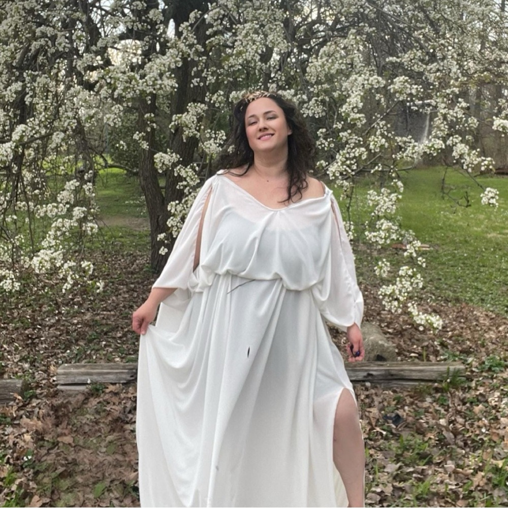 Semi sheer chiffon Chiton Toga Dress Goddess Off shoulder Grecian gown boho